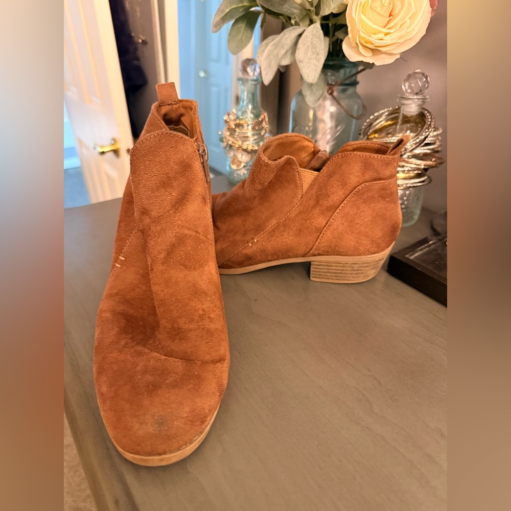 Arizona Jean Company Suede Ankle Booties - Cognac Brown